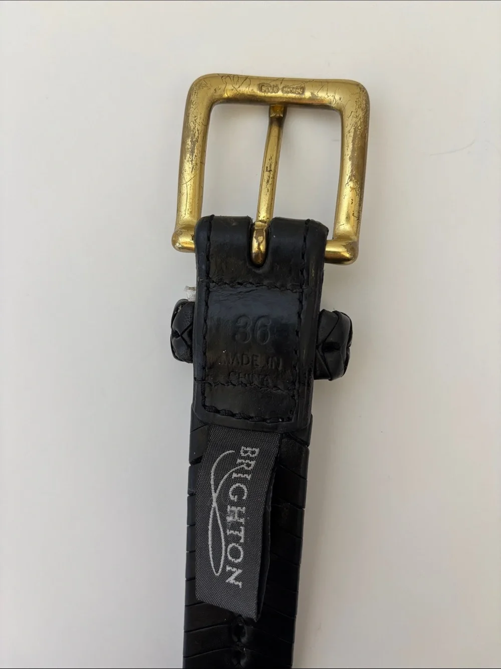 Brighton Woven Braided Black Leather Belt Brass‎ Buckle Men’s Size 36